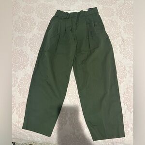 COS Pleated Cotton Green Balloon Ankle Pants